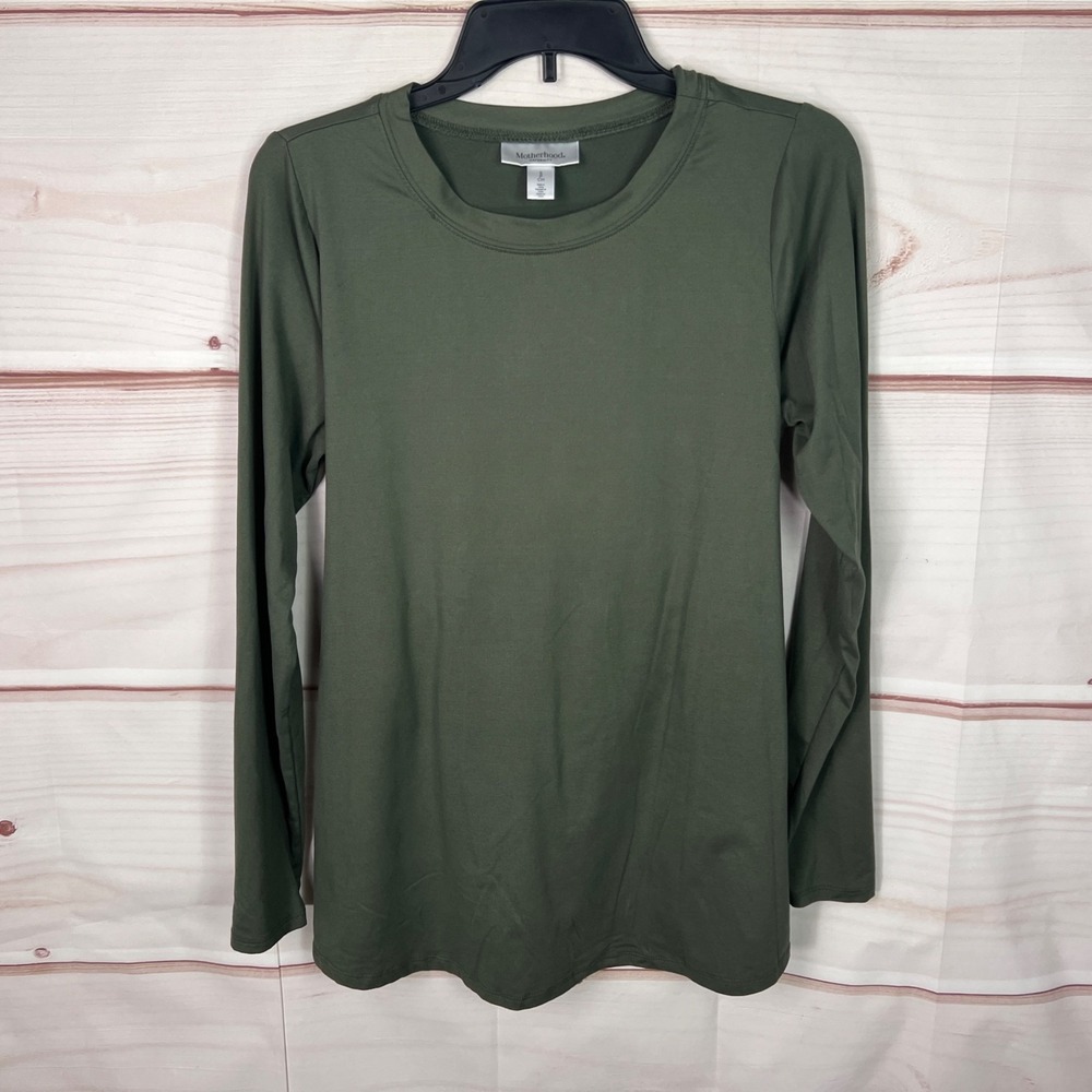 Motherhood Maternity Top Womens S Green Long Sleeve T-Shirt Tie Back Crew Neck